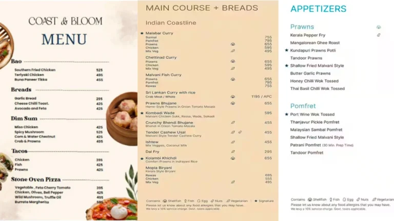 Coast and Bloom Menu Top Coastal Food in Dadar 2025