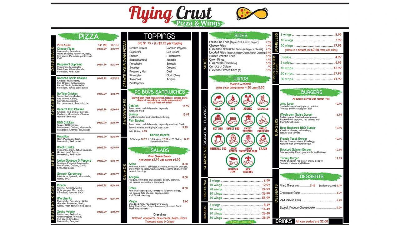 Flying Crust Menu