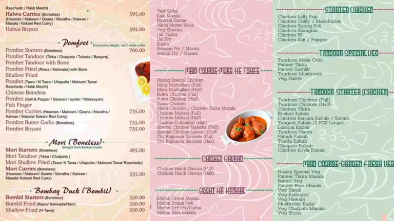 Nisarg sea food menu
