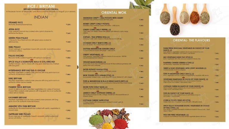 Spice Villa Restaurant Menu