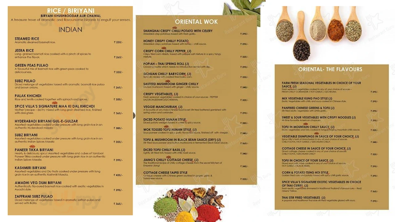 Spice Villa Restaurant Menu