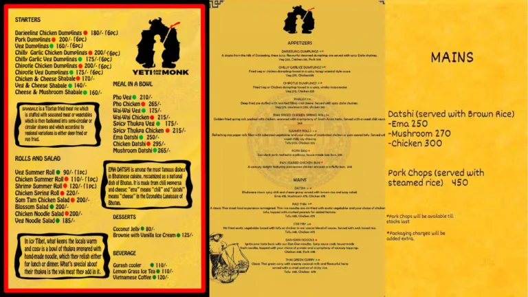 Yeti and the Monk Menu