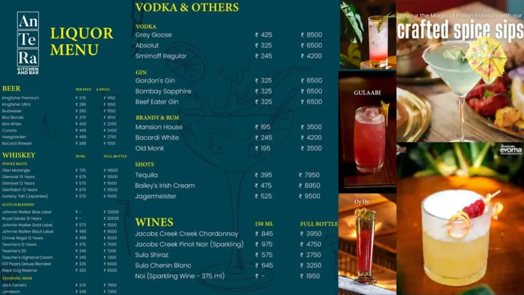 Cocktails and Beverages Antera Kitchen and Bar Menu