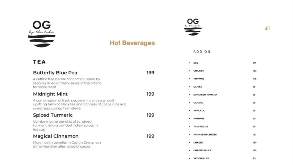 Hot Beverages OG by the Lake Menu