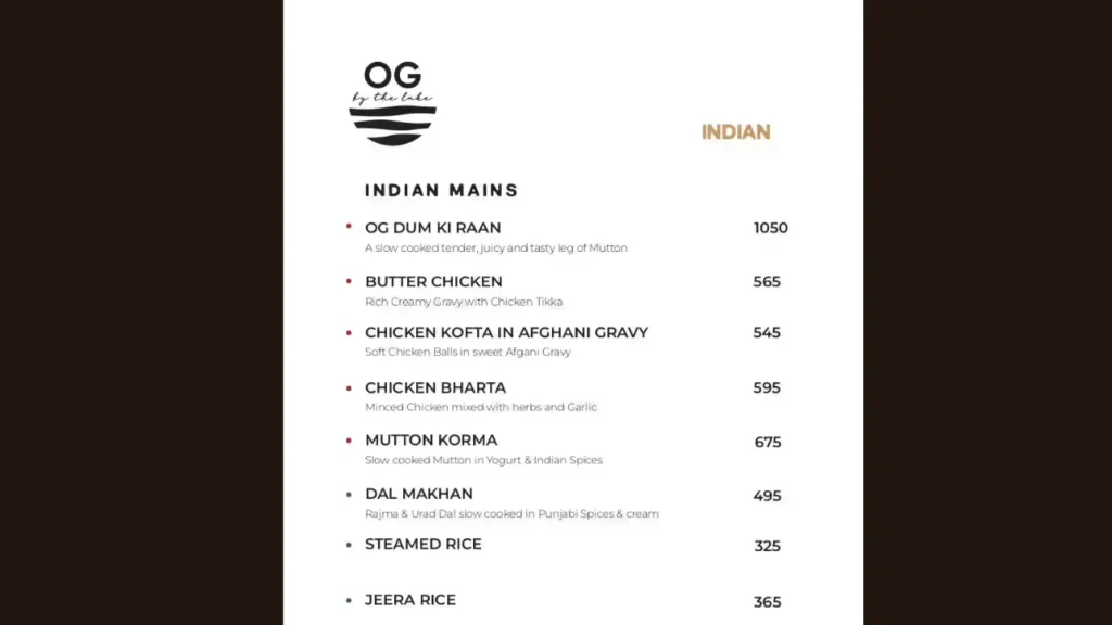Main Course OG by the Lake Menu