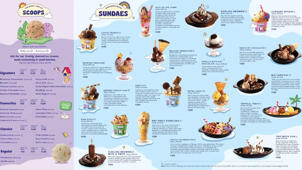 Special Sundaes and Cones Hocco Ice Cream Menu