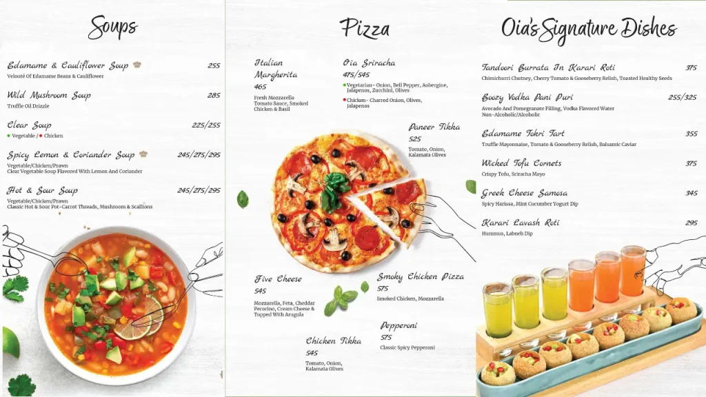 Beverages and Bar Menu Oia Bangalore Menu Price