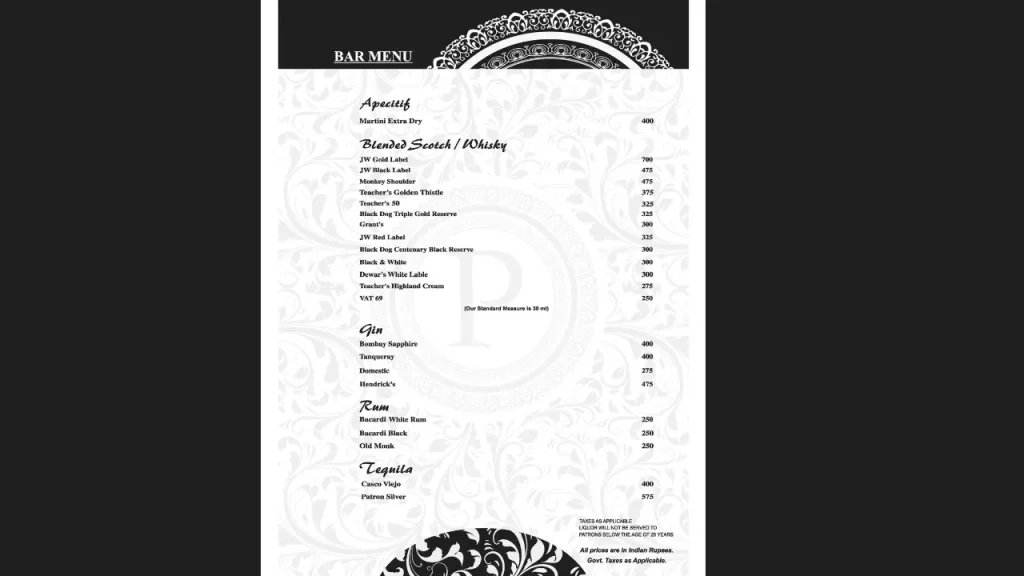 Beverages and Bar Selections Parikrama The Revolving Restaurant Menu 