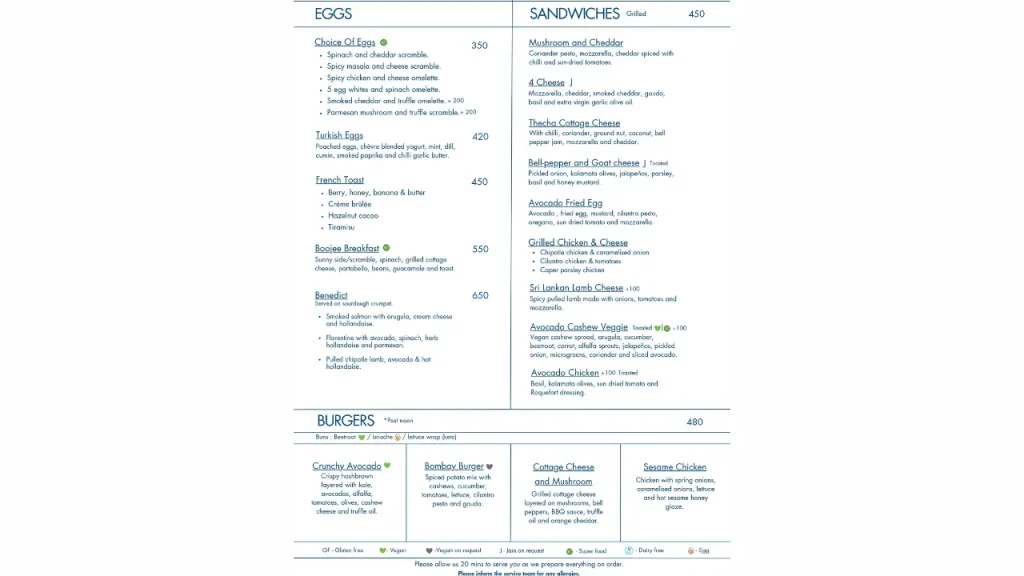 Breakfast Highlights Boojee Cafe Menu