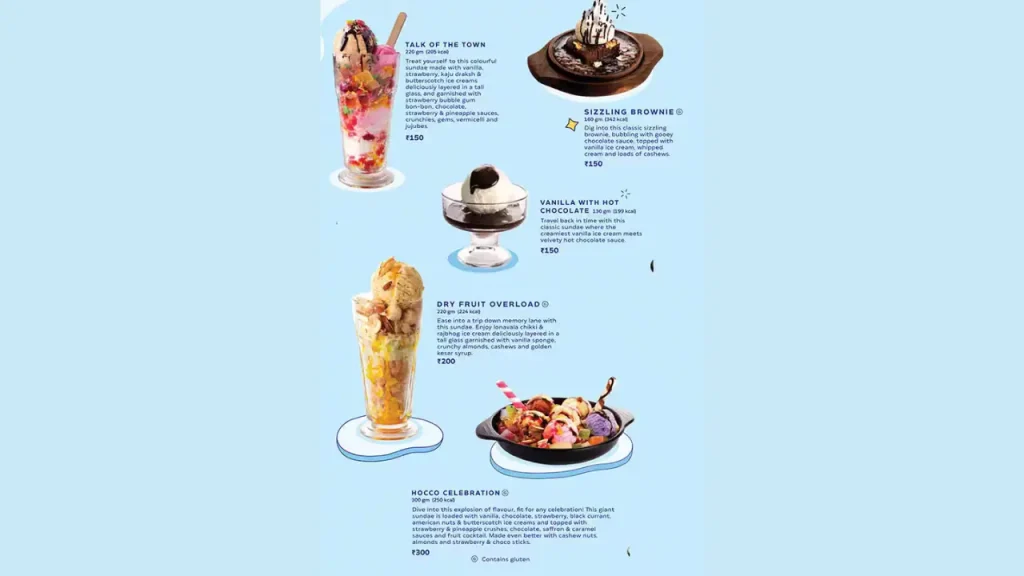Ice Cream Shakes and Sundaes Hocco Ice Cream Menu Price List