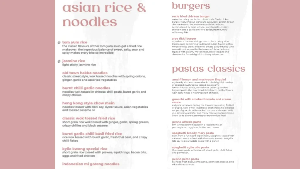 Main Course Dishes Roxie Bengaluru Menu Price