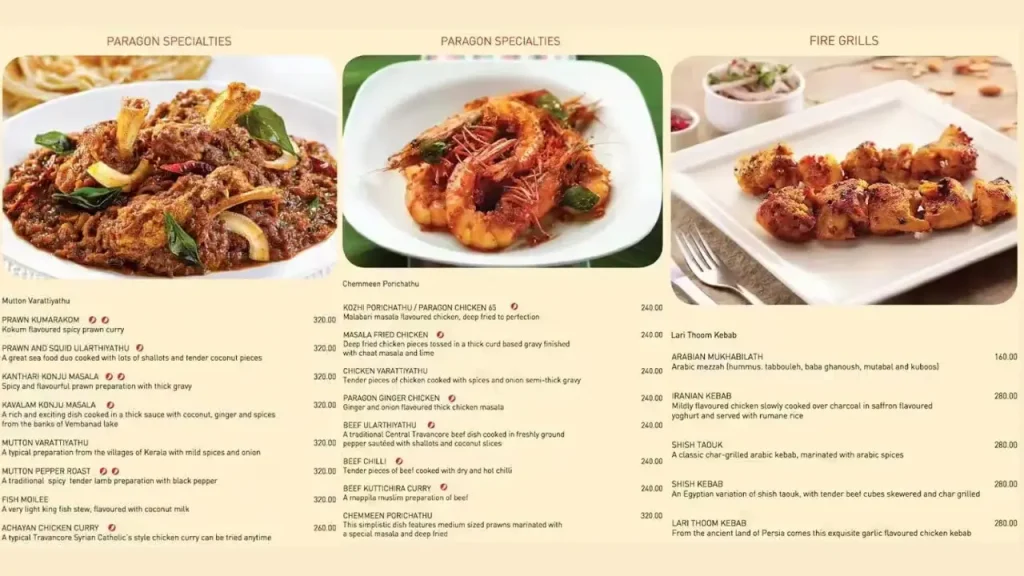 Signature Dishes Paragon Restaurant Trivandrum