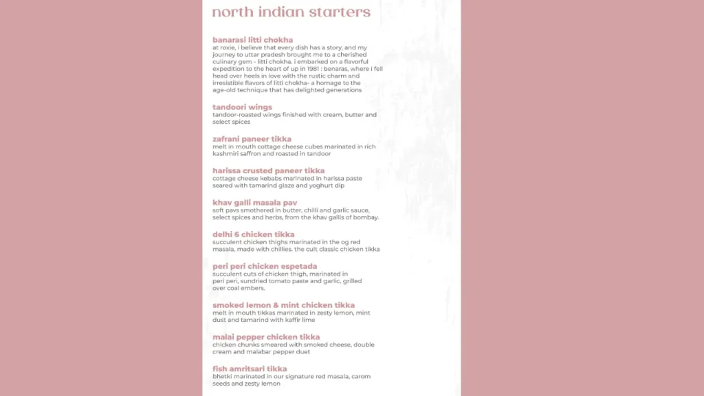 Starters and Appetizers Roxie Bengaluru Menu Price