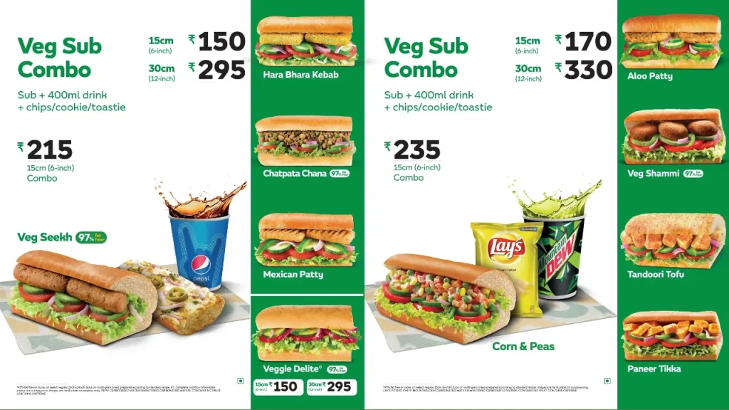 Vegetarian Favorites Subway Menu