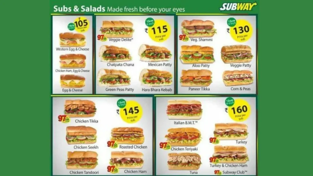 Wraps and Salads Subway Menu