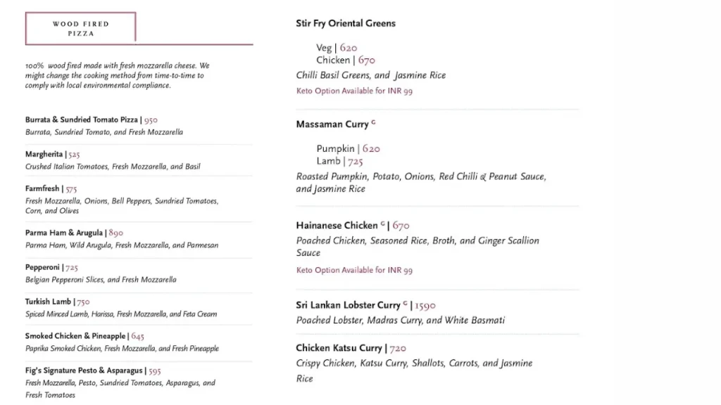 Lunch Choices Fig at Malcha Menu