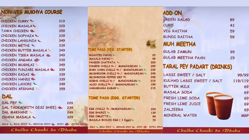 Menu at a Glance Chulha Chauki Da Dhaba | Mahadevapura Restaurant