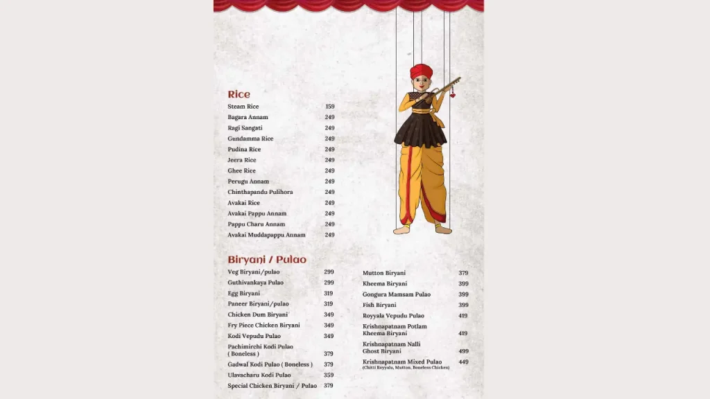Pricing and Dining Options Krishnapatnam Restaurant