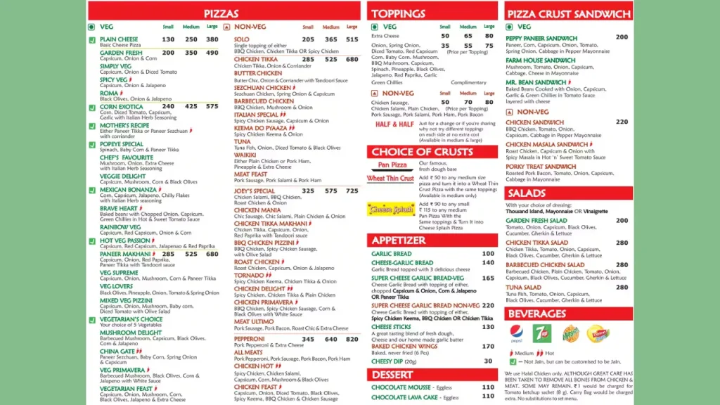 Sides and Extras Joey's Pizza Mumbai Menu