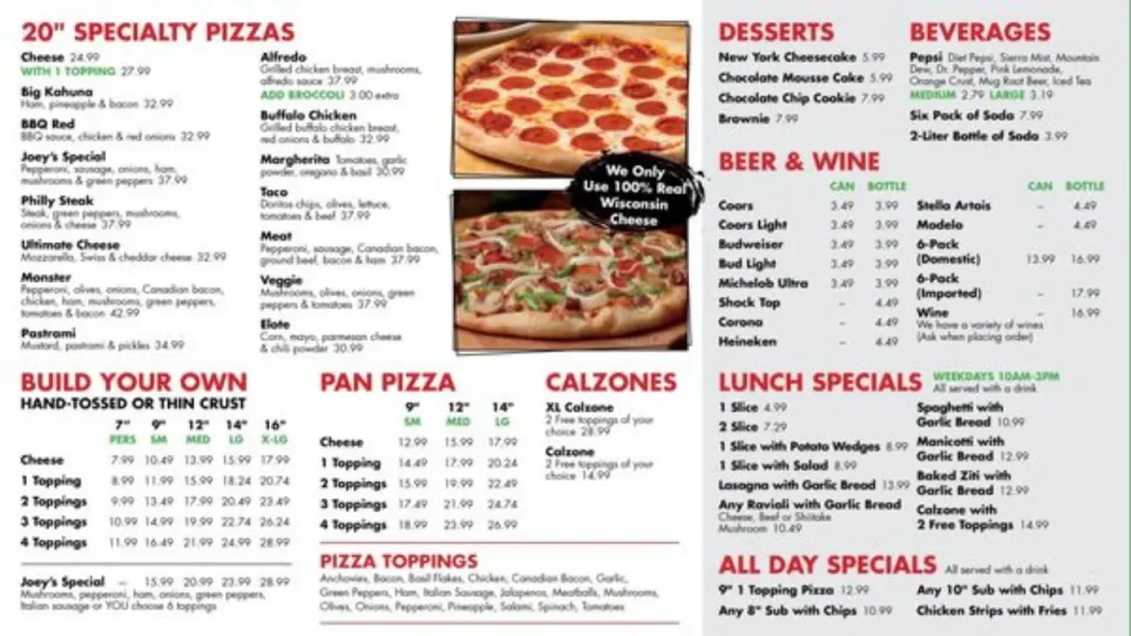 Style of Pizzas Joey's Pizza Mumbai Menu