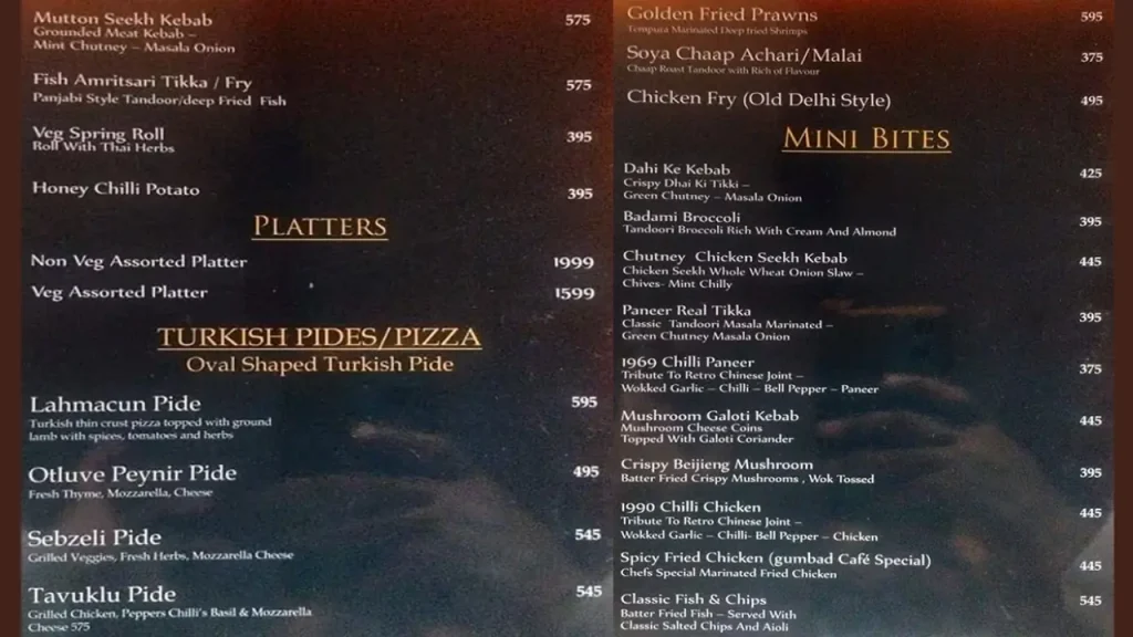 Snacks and Light Bites Gumbad Cafe Menu