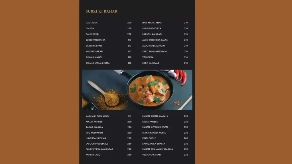 Vegetarians Desi Masala Menu