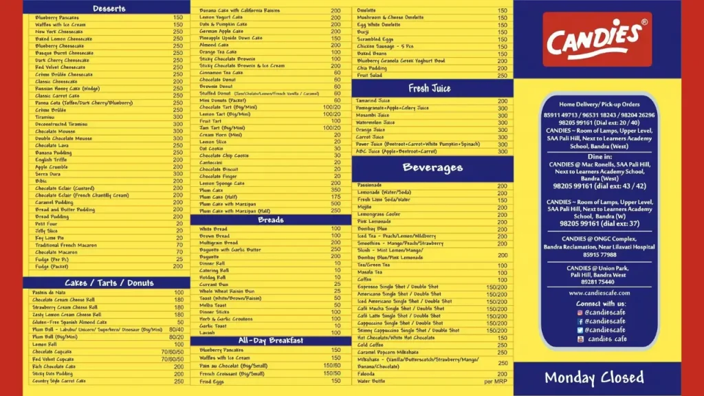 Breakfast Choice Candies Pali Hill Menu