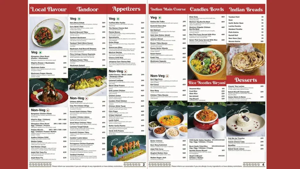 Main Course Options Candles Brewhouse Menu