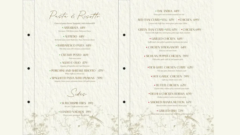 Overview of Birch Bhubaneswar Menu